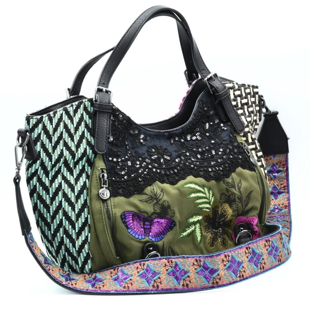 Desigual Large Patchwork Bag Embroidered Textured… - image 3